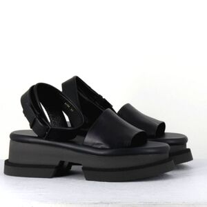 New CLERGERIE Filate Black Flatform Ankle Strap Sandals